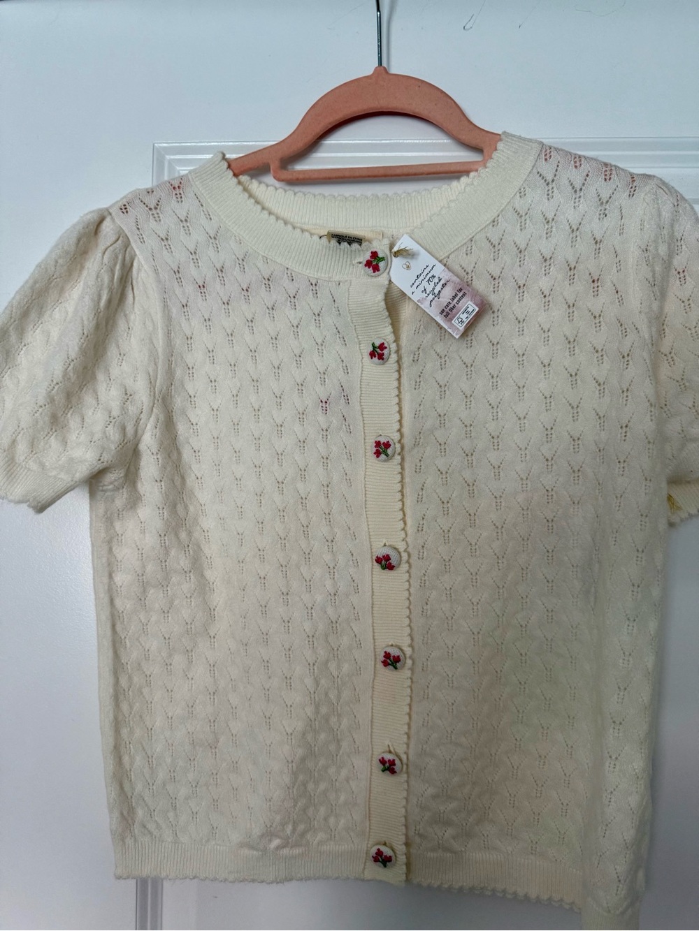 Jessica Simpson Cream Short-Sleeve Knit Cardigan Sweater